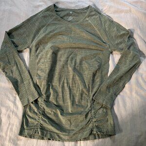 Kyodan Green Ruched Stretch Workout Long Sleeve Top